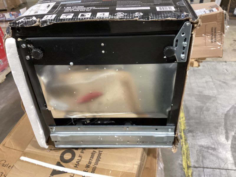 Condition photo showing As Is for 2.6 cu. ft. mini fridge in stainless steel look without freezer