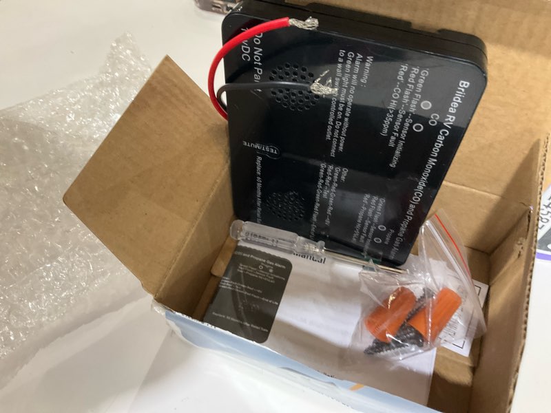 Condition photo showing As Is for RV Carbon Monoxide & Propane Gas Alarm, Briidea Dual LP/CO Detector with Separate LED Indicator Light, 100dB Loud Alarm, 12 VDC, Black Basic model