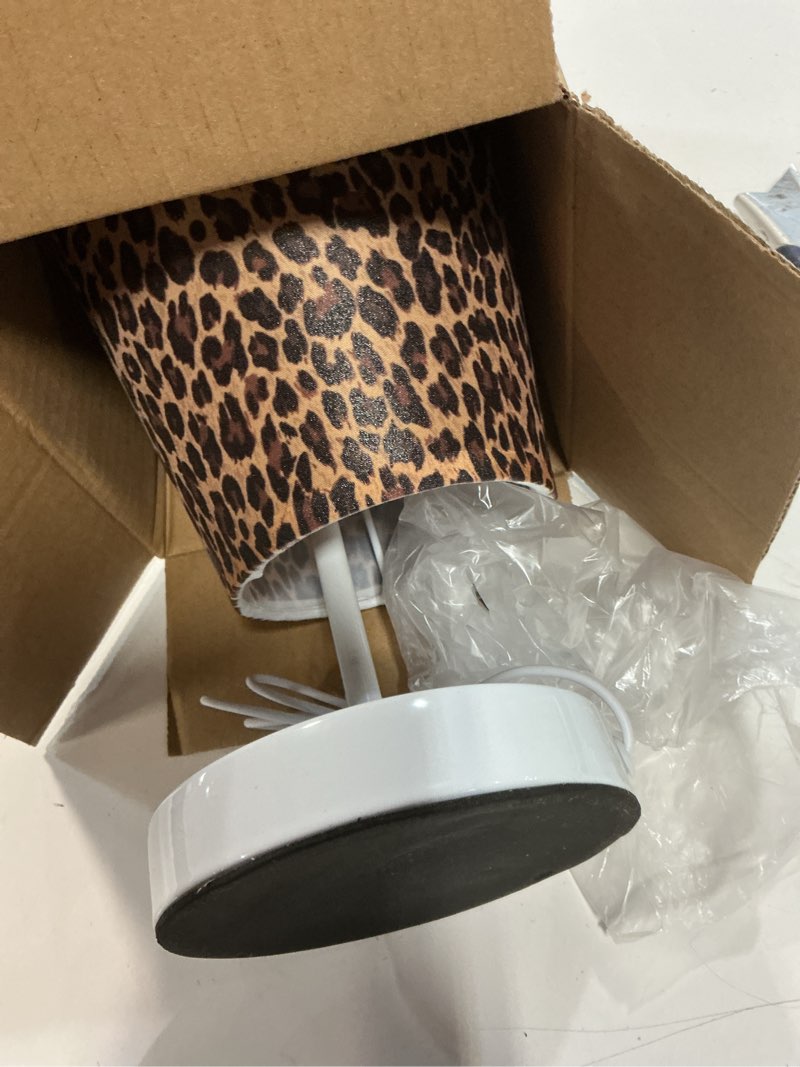 Condition photo showing Good Condition for animal leopard print 3 colors dimmable led table lamp with usb port,10.8" linen shade bedside nightstand decor night light for home living room desk cafe #leopard s-6"d x 5"w x 11"h