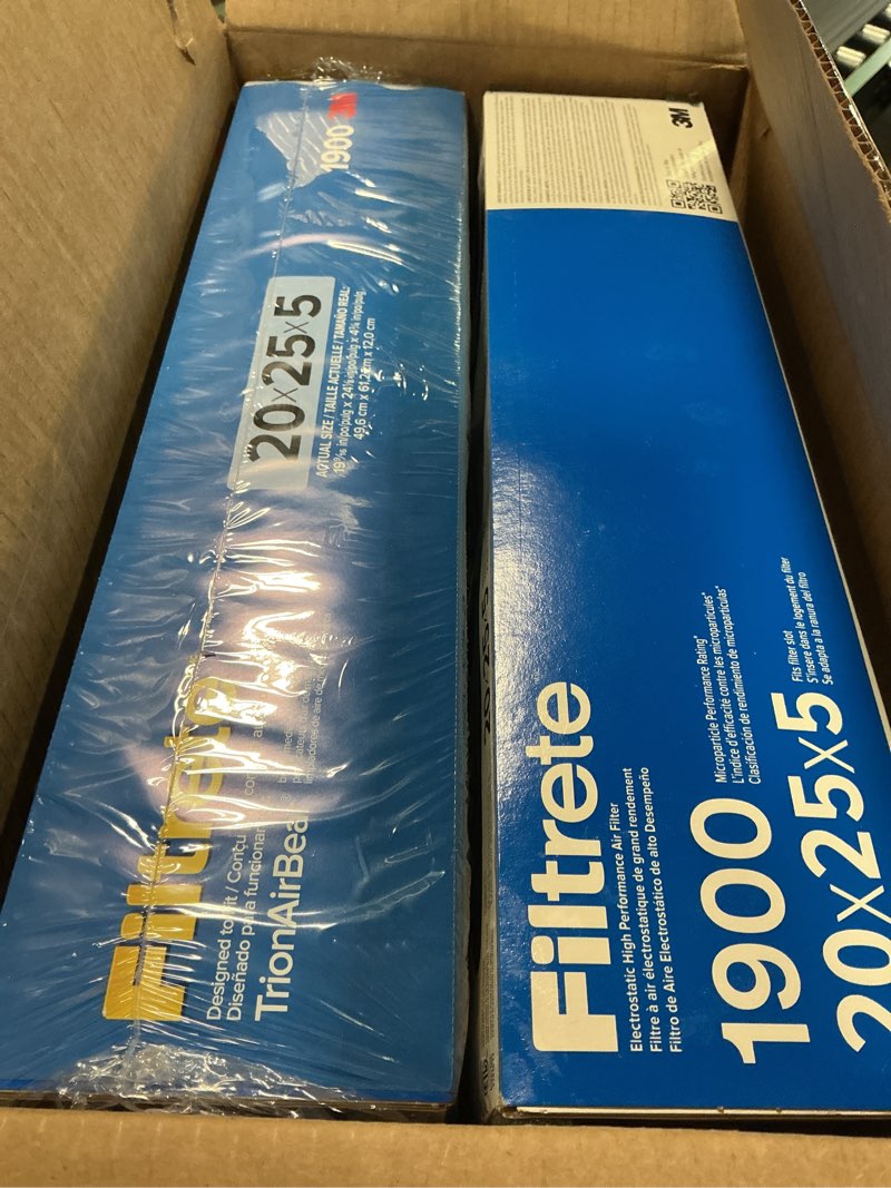 Condition photo showing Good Condition for filtrete 20x25x5 ac furnace air filter, merv 13, mpr 1900, premium allergen, bacteria & virus filter, electrostatic air cleaning filter, 2-pack (actual size 19.56 x 24.13 x 4.75 in) 20x25x5 (standard)