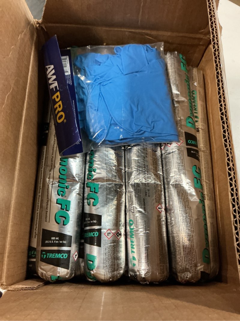Condition photo showing New/Like New for tremco dymonic fc, 20 oz sausage, gray, case of 15 with awf pro gloves, fast curing, low modulus, high performance hybrid joint sealant gray 20 oz