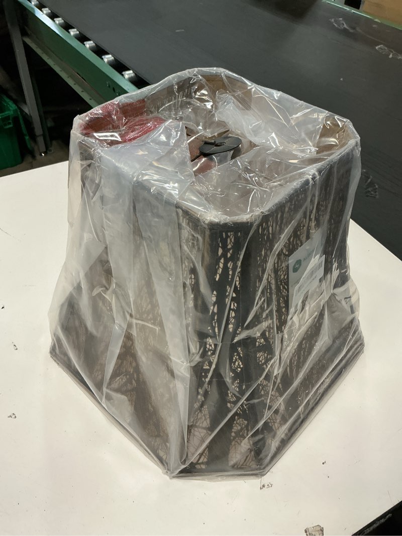 Condition photo showing Good Condition for Metal Bell Lamp Shade, Large Lampshade (Spider Fitter) Square Cut Corner, Etched Forest Lamp Shades for Table Lamps and Floor Lamps, Bronze Gold Tree Pattern, 8" Top x 14" Bottom x 11" High