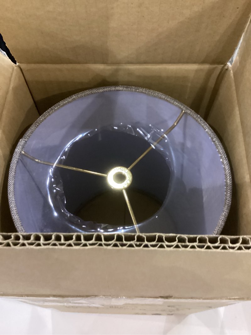 Condition photo showing Good Condition for Aspen Creative 31613 Transitional Drum Shape Spider Construction Lamp Shade in Black & Gold, (8" x 8" x 11")