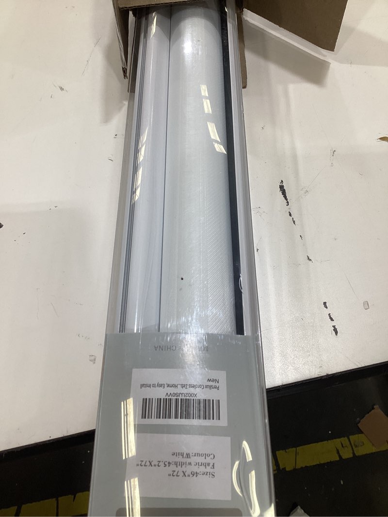 Condition photo showing As Is for persilux cordless zebra blinds for windows free-stop roller windows shades (46" w x 72" h, white) dual layer light control for day and night, light filtering sheer shades for home, easy to install