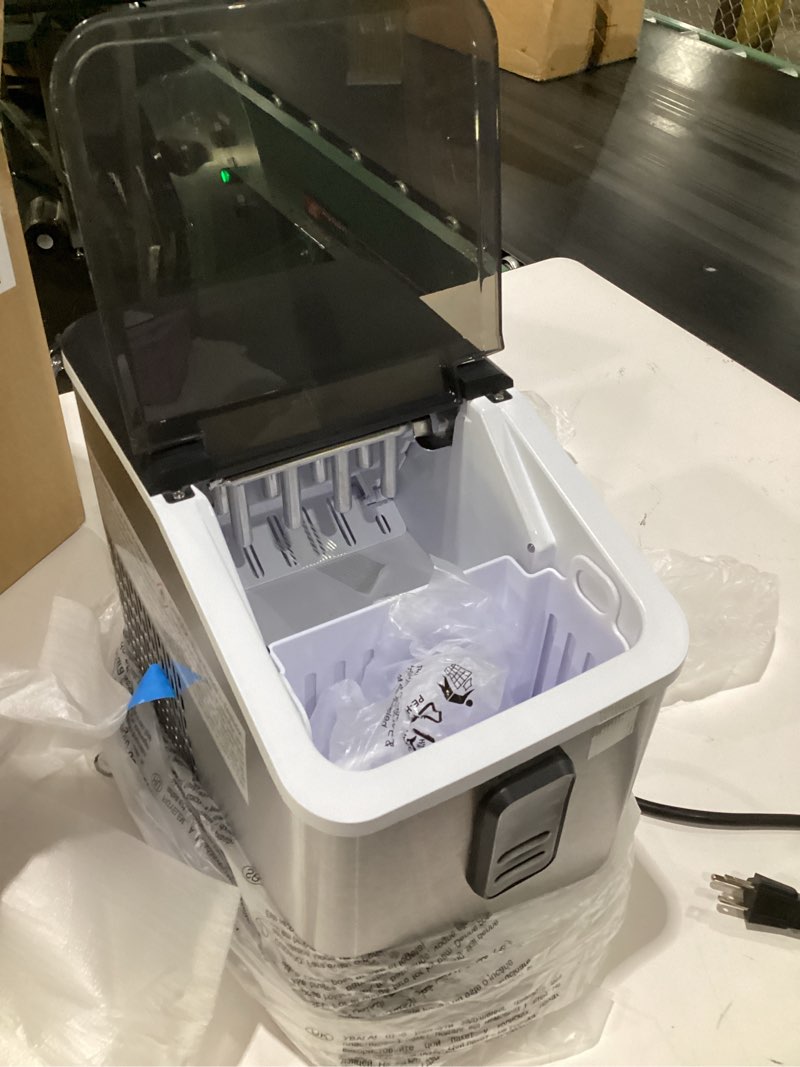 Condition photo showing Good Condition for aeitto ice maker countertop 26lbs/24h, ice machine 8 ice cubes ready in 6 mins, 2 sizes of bullet ice portable ice makers with basket & scoop, auto self-cleaning for home/kitchen/office stainless 26lbs stainless silver 1