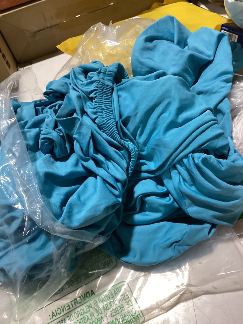 Condition photo showing Good Condition for pickynproud 8pcs patio cushion covers stretch outdoor couch cushions slipcovers replacement washable furniture protector with elastic bottom sofa chair seat cover, aqua blue aqua blue 8pcs