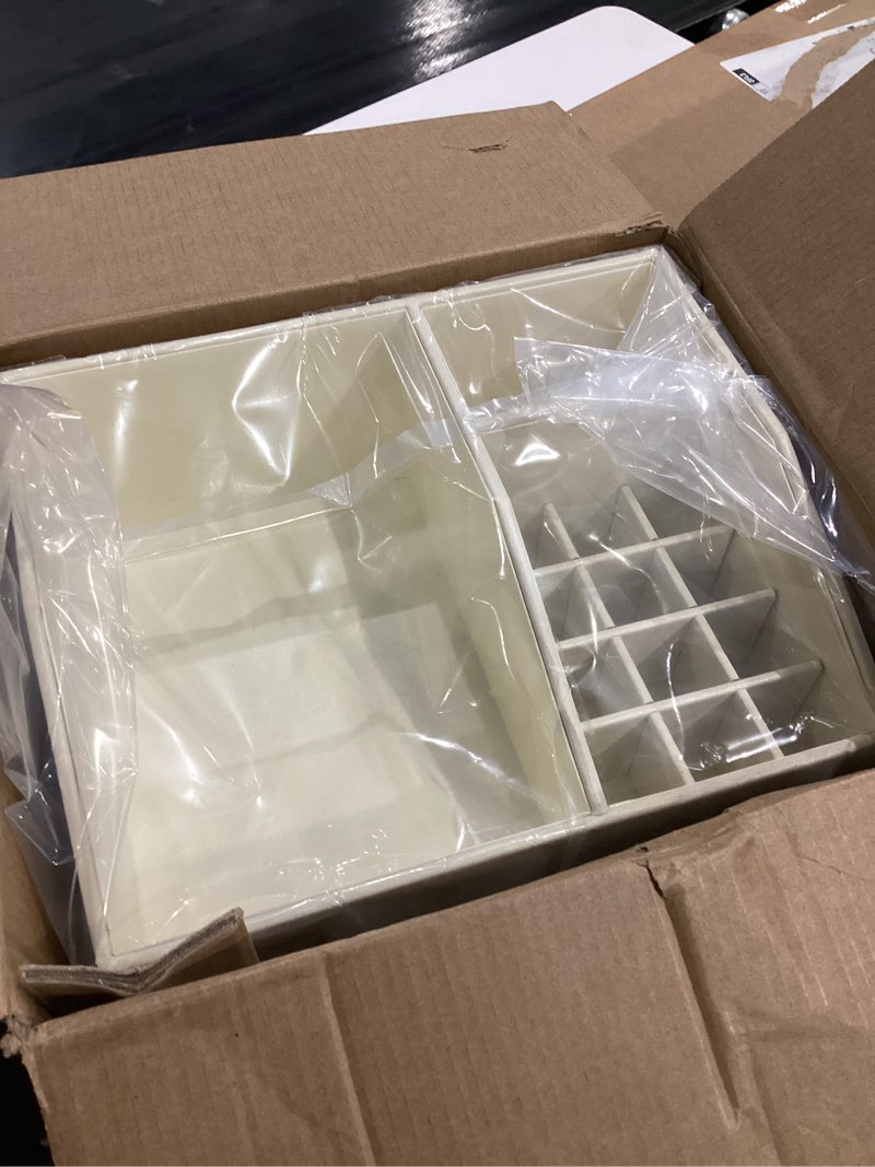 Condition photo showing Good Condition for VLANDO Makeup Organizer for Vanity,Large Capacity Countertop Organizer with Drawers, PU Leather Cosmetic Display Case for Lipstick,Brushes,Skincare,Bedroom Storage (Beige) 3 layers-Beige