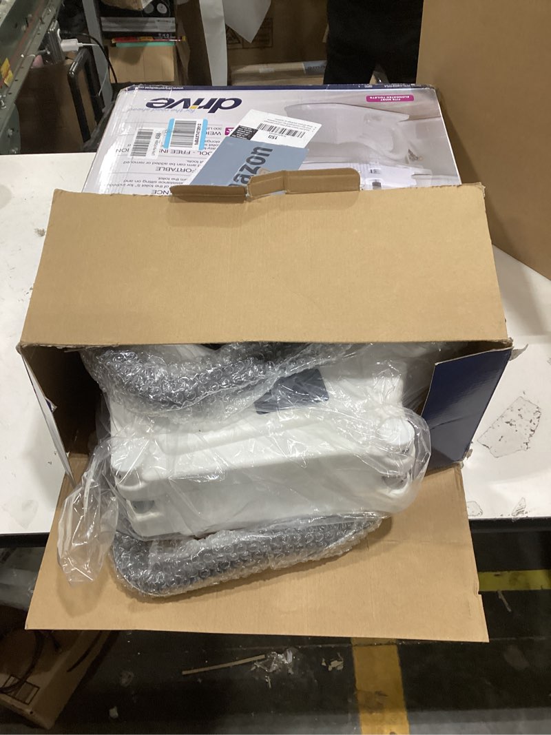 Condition photo showing New/Like New for Drive Medical 2-in-1 Raised Toilet Seat with Removable Padded Arms - Elevated Bathroom Safety Support - Secure Locking Attachment - Easy Height Assistance - Durable Plastic Construction Standard
