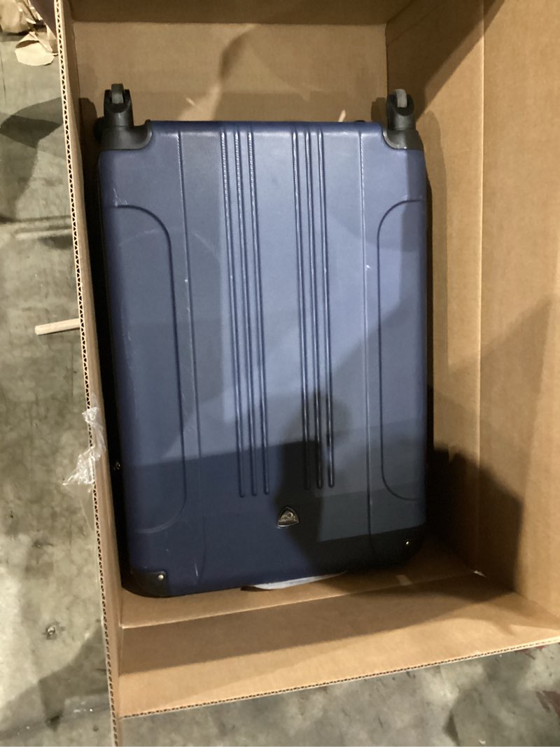 Condition photo showing As Is for travelers club chicago hardside expandable spinner luggage, navy blue, 22" carry-on 22" carry-on navy blue