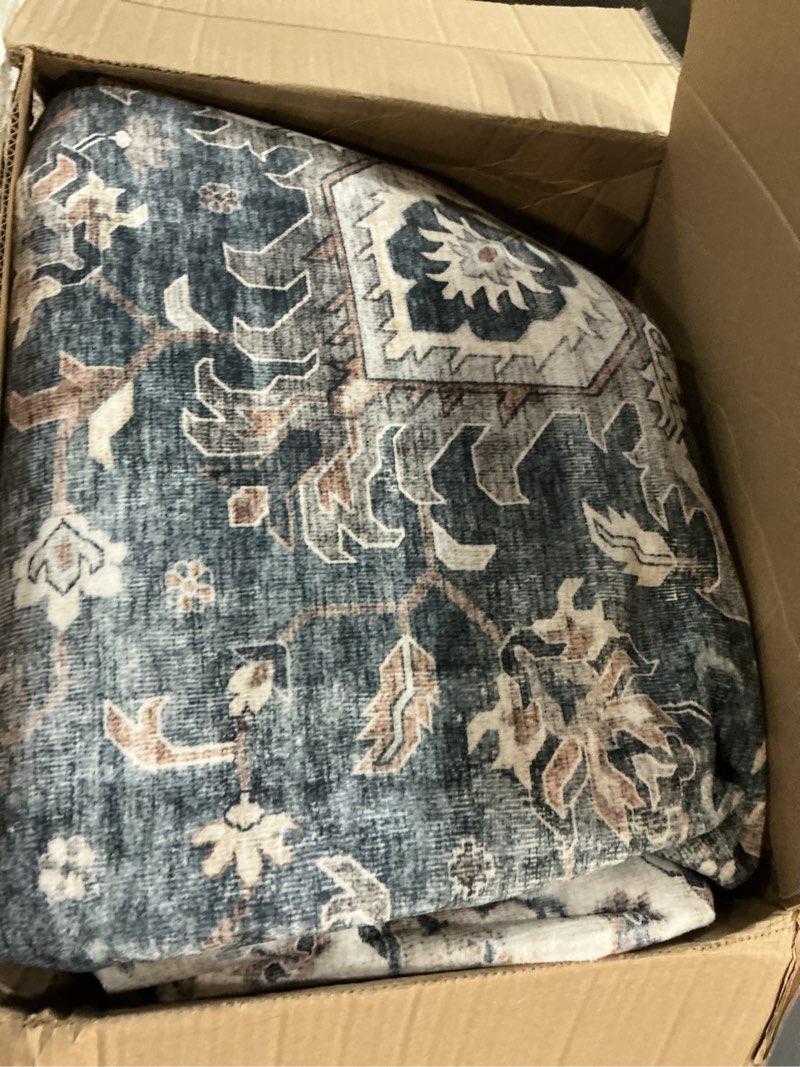 Condition photo showing Good Condition for AMADA HOMEFURNISHING 8x10 Washable Area Rug, Low-Profile with Non-Slip Backing & Durable Edge Binding, Vintage Large Rugs for Living Room, Bedroom, Dining Room, Blue