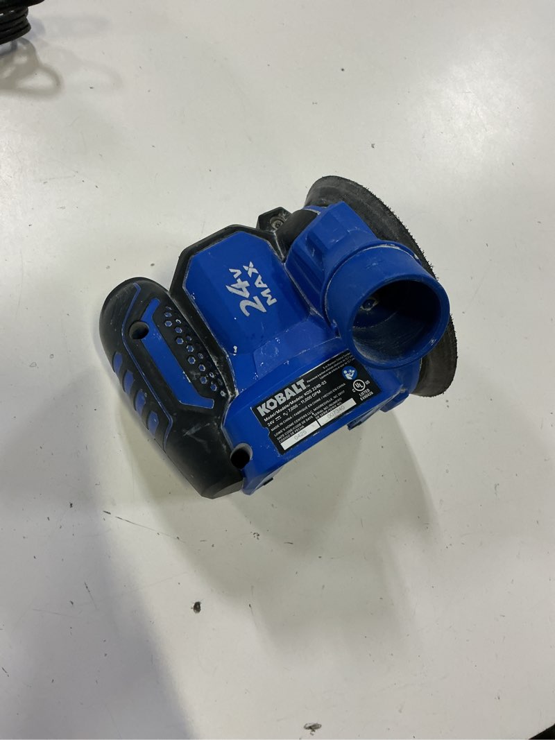 Condition photo showing As Is for kobalt 24-volt brushless variable speed random orbital cordless sander with dust 5706498