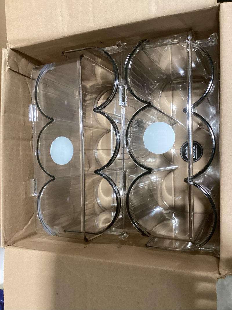 Condition photo showing Good Condition for mDesign Plastic Free-Standing Stackable 3 Bottle Storage Holder Rack - Water, Wine, and Drink Organizer Shelf for Kitchen Countertop, Cabinet, Pantry, Fridge, Freezer, 4 Pack - Clear