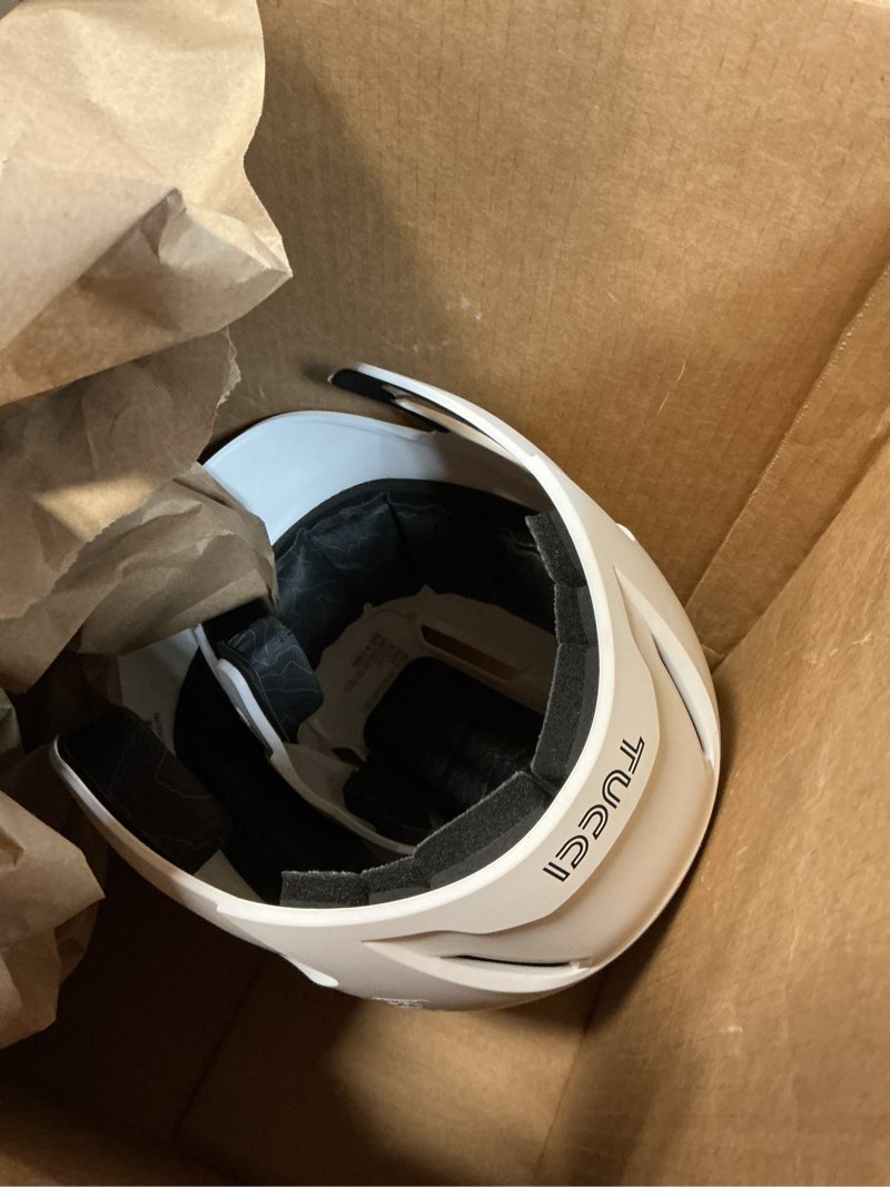 Condition photo showing As Is for Tucci Potenza Batting Helmet with Jaw Flap Large-X-Large Matte White