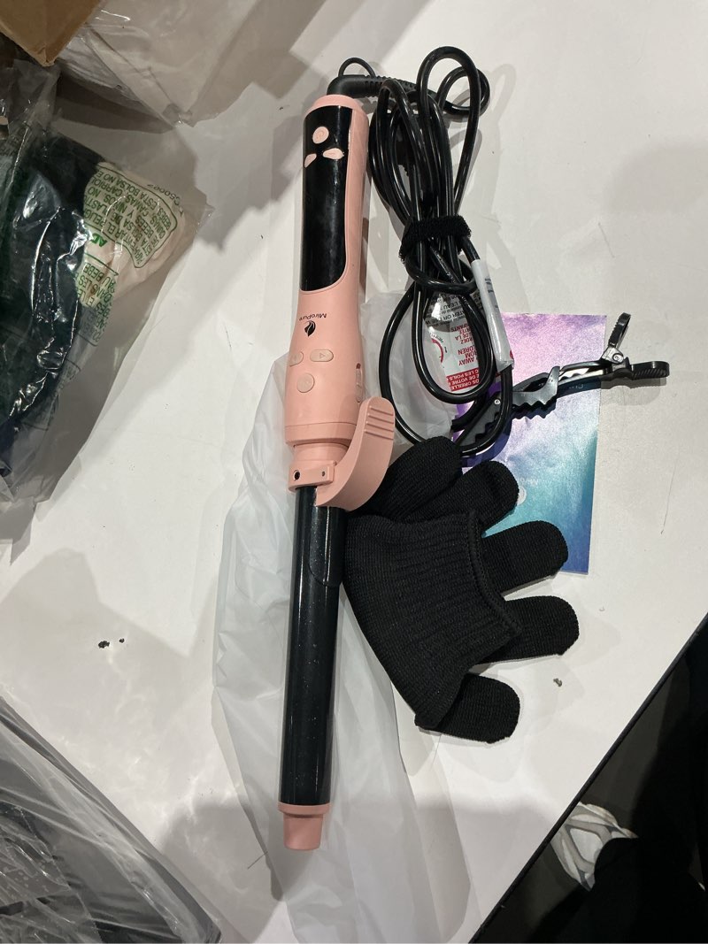 Condition photo showing As Is for miropure self rotating curling iron, 1 inch ionic hair curler, automatic curling wand with longer barrel for waves and curls, unique button to enable/distable rotation
