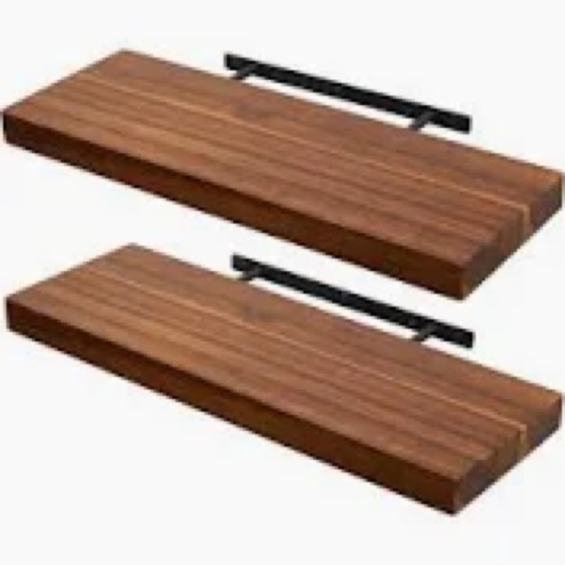 Floating Shelves for Wall, 24\" W x 6.7\" D x 1.5\" H, Wooden Wall Mounted Display Shelves with Invisible Brackets for Living Room, Bedroom, Bathroom, Kitchen Decor and Storage, Set of 2, Walnut