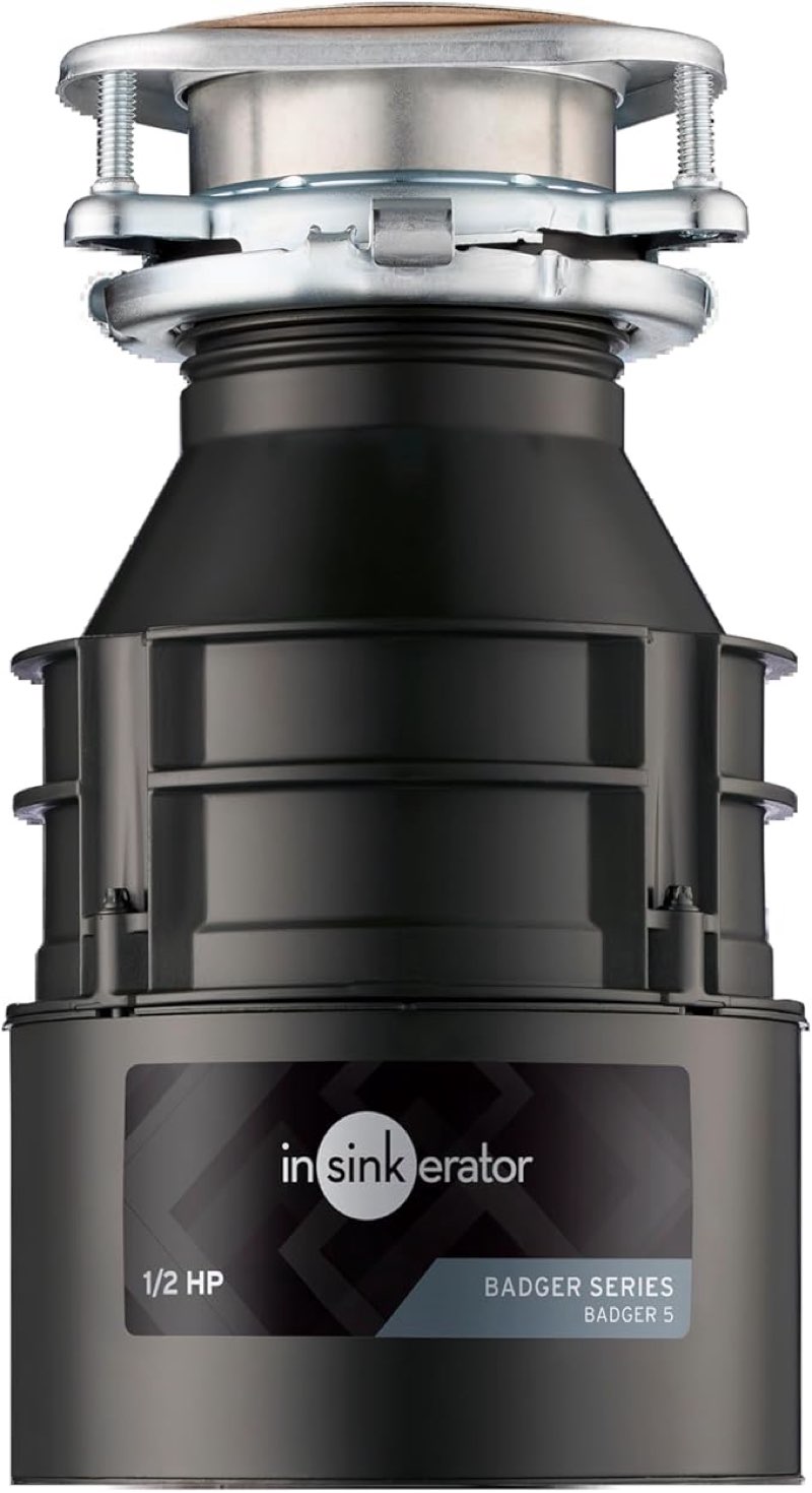 insinkerator badger 5 garbage disposal, standard series 1/2 hp continuous feed food waste disposer, black, set of 1