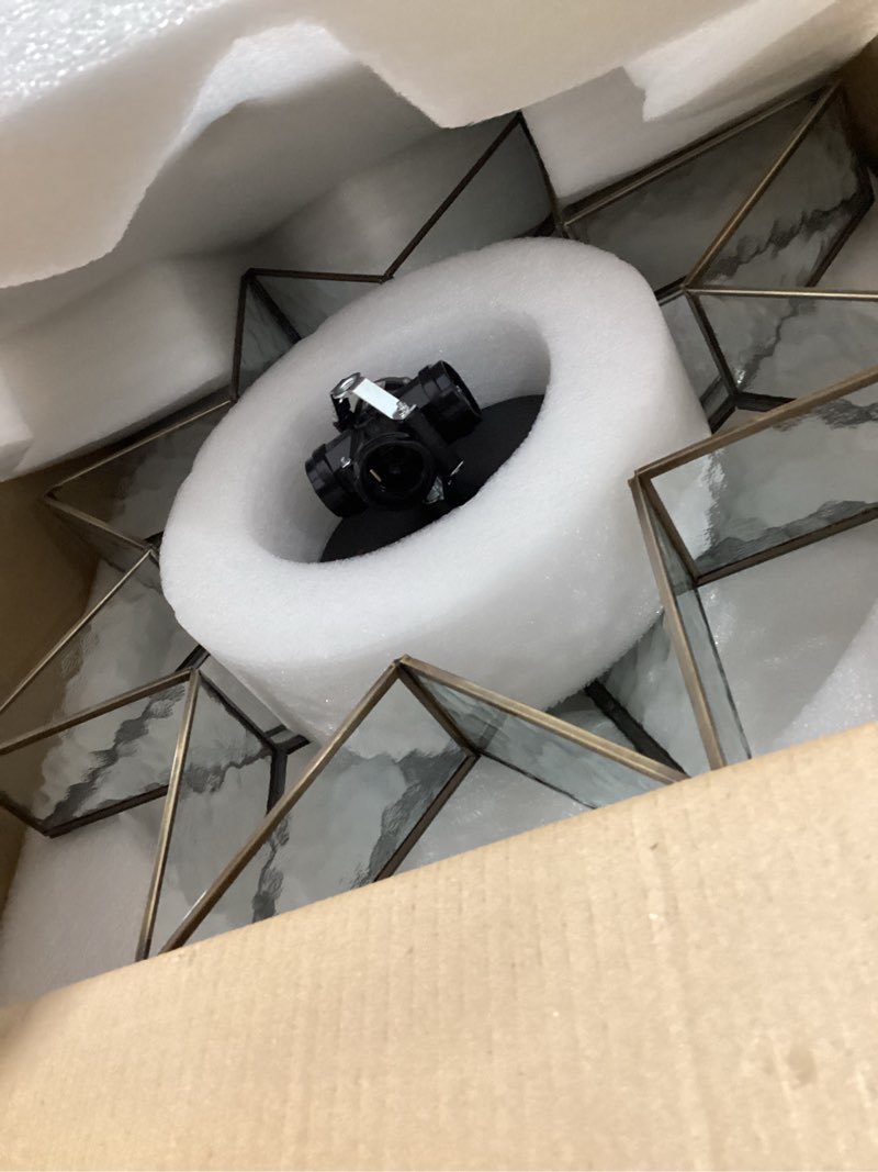 Condition photo showing Good Condition for balck brass star wall sconce: 20 inch glass semi flush mount ceiling light - art decor bronze lighting fixtures - mid century vintage lights for bedroom kitchen dining room entry foyer outdoor porch bronze(black) - embossed glass 20 inch