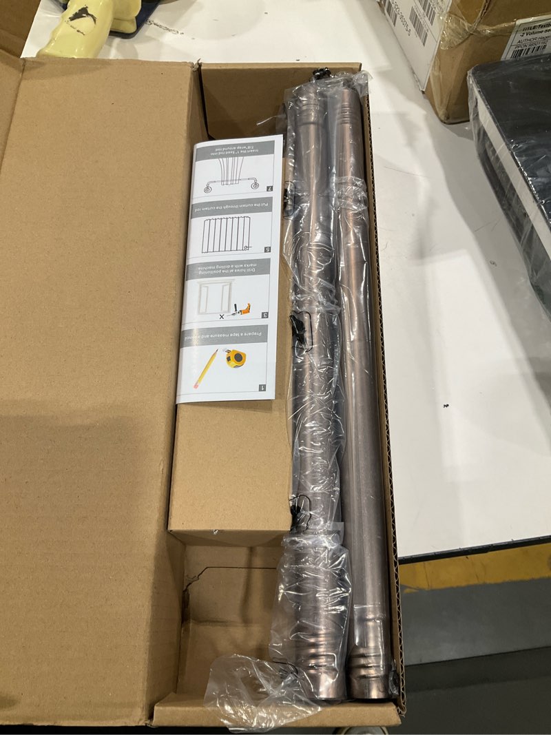 Condition photo showing New/Like New for industrial curtain rods for windows 18 to 88 inches adjustable length, 1 inch diameter, with aluminium finials (antique red bronze, 18” to 88”) antique red bronze 18" to 88"