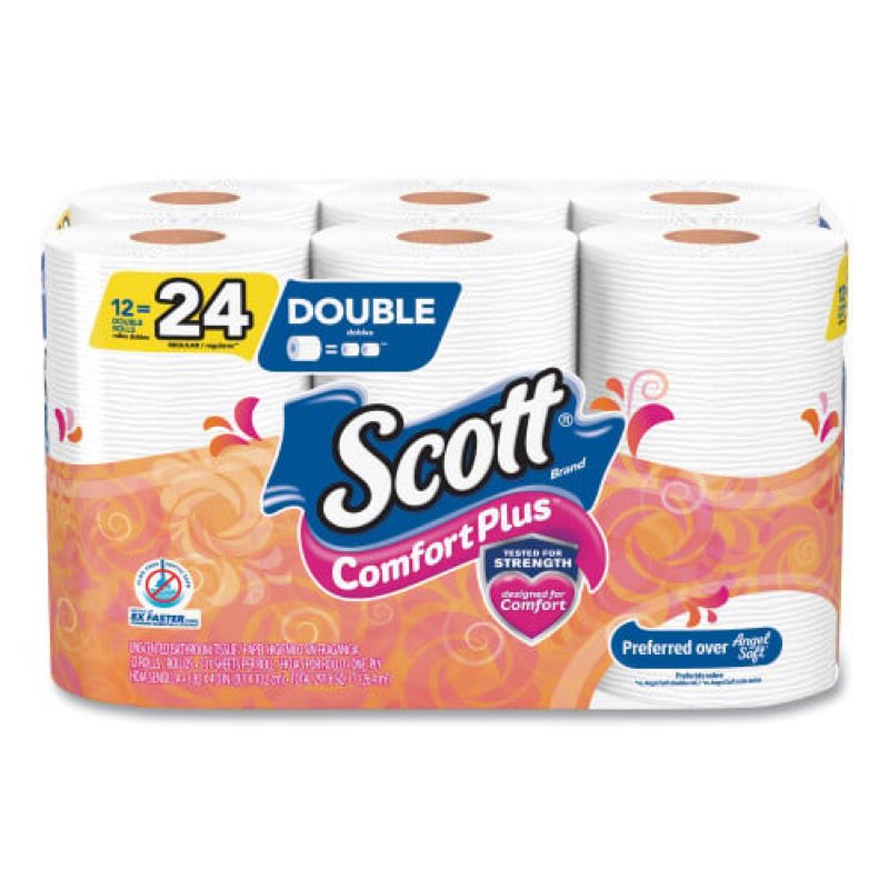 scott® comfortplus toilet paper, 1-ply, white, 231 sheets, 48 rolls pck of 4