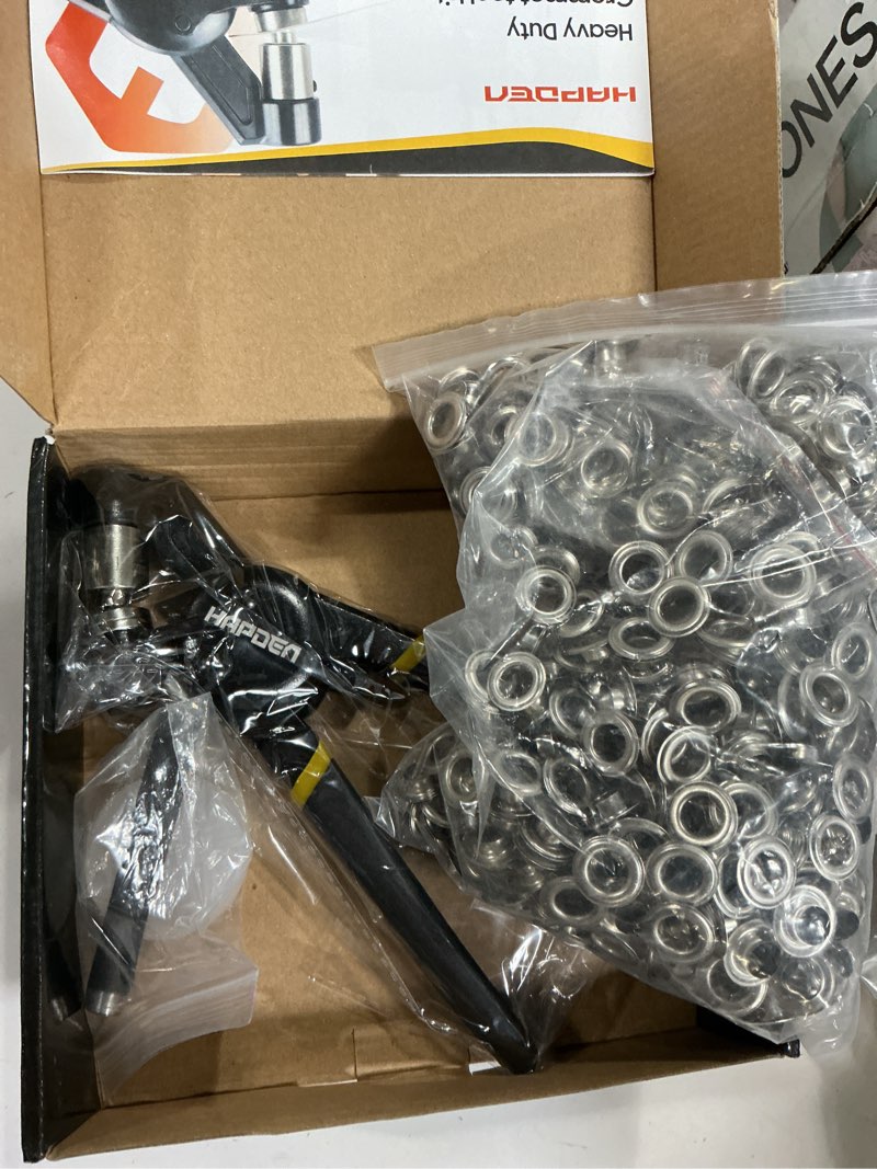 Condition photo showing New/Like New for grommet tool kit, 3/8 inch handheld eyelet kit manual grommet press machine with 500 pcs 10 mm grommets 10mm grommet kit