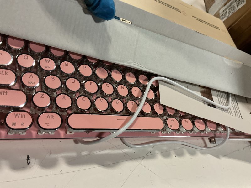 Condition photo showing Good Condition for wireless keyboard and mouse combo - round keycaps, full-size retro typewriter keyboard with detachable wrist rest, sleep mode & tilt legs, 2.4ghz cordless connection for mac/windows/pc (hot pink)