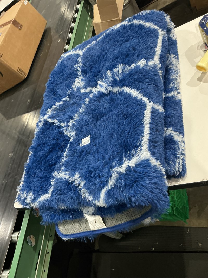 Condition photo showing As Is for onasar 5x7 area rugs for living room bedroom, fluffy navy blue and white throw rug, geometric boho soft plush shaggy floor carpet for nursery kids girls boys teen dorm home decor aesthetic 5' x 7' (rectangular) 7- navy / white
