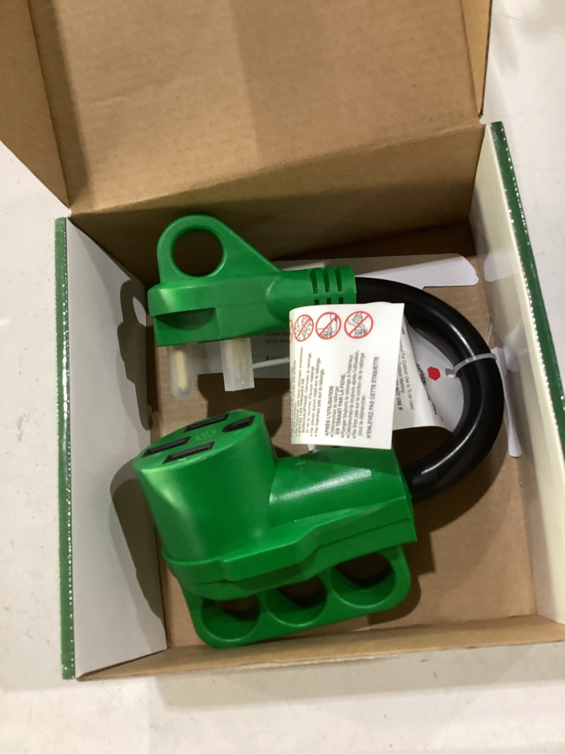 Condition photo showing New/Like New for rvguard 30 amp to 50 amp rv adapter cord 12 inch | nema tt-30p to nema 14-50r electrical power adapter with led power indicator, 12 inch, green, etl listed