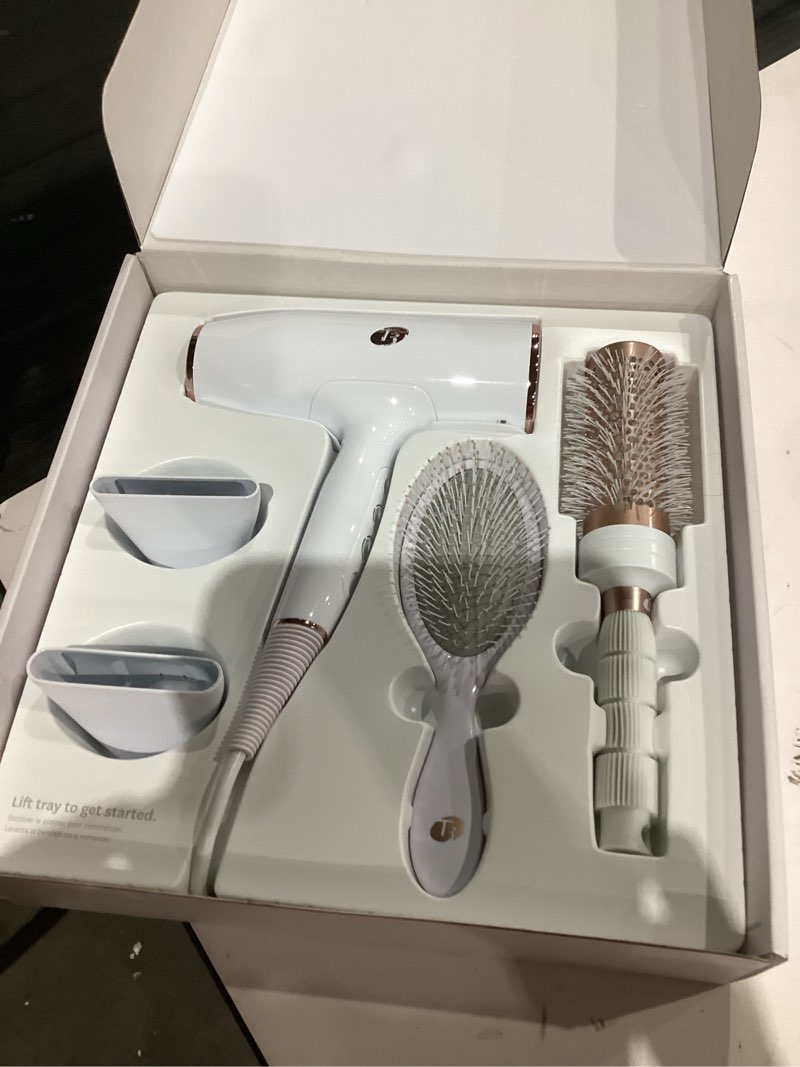 Condition photo showing As Is for T3 AireLuxe Professional Ionic Hair Dryer and Brush Set, with 5 Heat and 3 Speed Settings, Ion Generator, Cool Shot, Includes Paddle Brush and 2.5" Round Brush