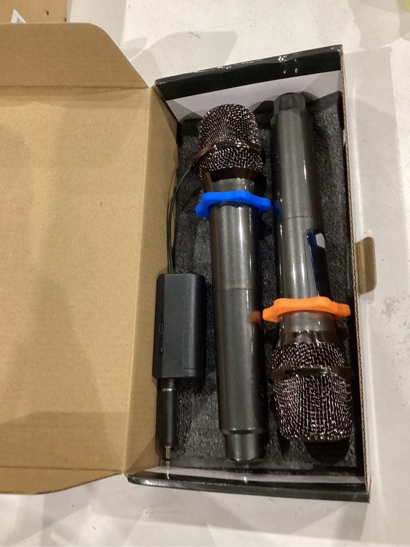 Condition photo showing Good Condition for wireless microphone, rechargeable fixed frequency wireless dual microphone,handheld dynamic mic,karaoke singing, weddings dj,party, church, classroom use, 200 feet, gray.(2 versions randomly shipped)