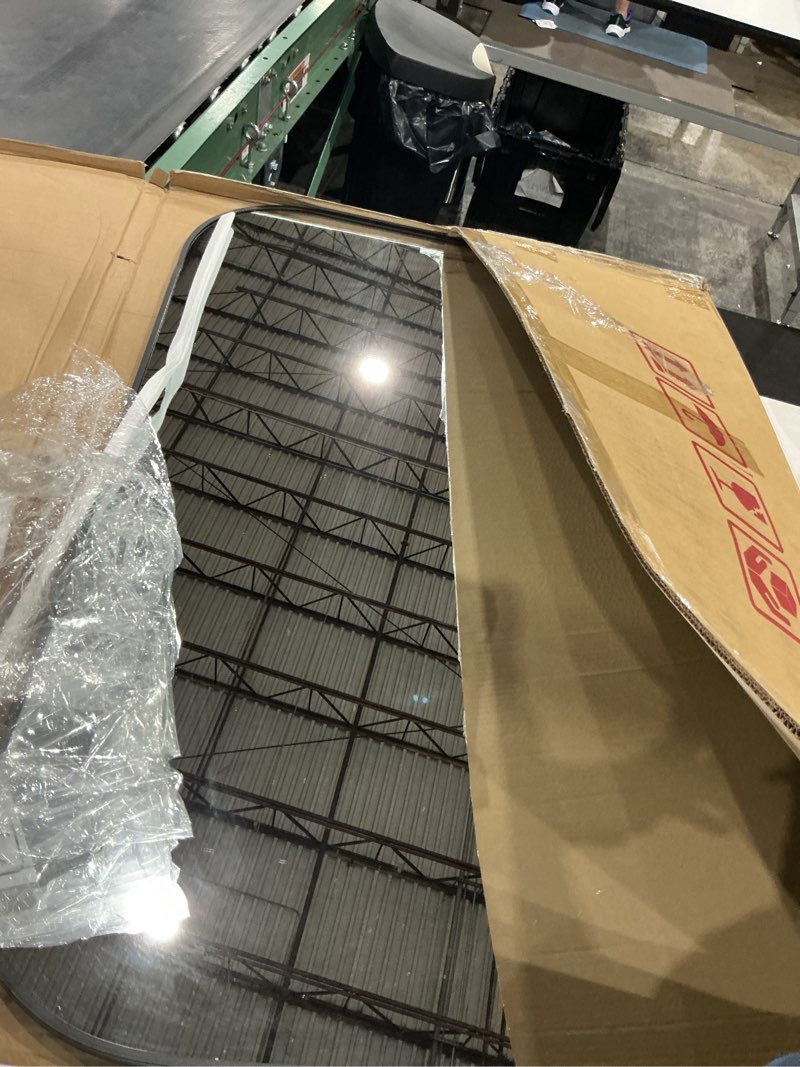 Condition photo showing Good Condition for 28" x 40" bathroom vanity mirror for wall, black | metal framed, hd tempered glass, rounded rectangle shape, for over sink, bedroom, entryway, living room, vertical/horizontal matte black 40"l x 28"w