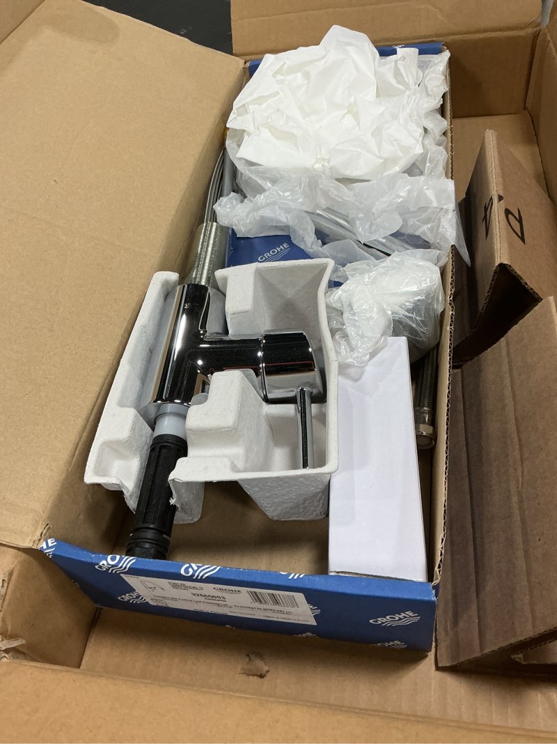 Condition photo showing Good Condition for kraus oletto single handle pull down kitchen faucet with quickdock top mount installation assembly in chrome, kpf-2620ch chrome pull down faucet