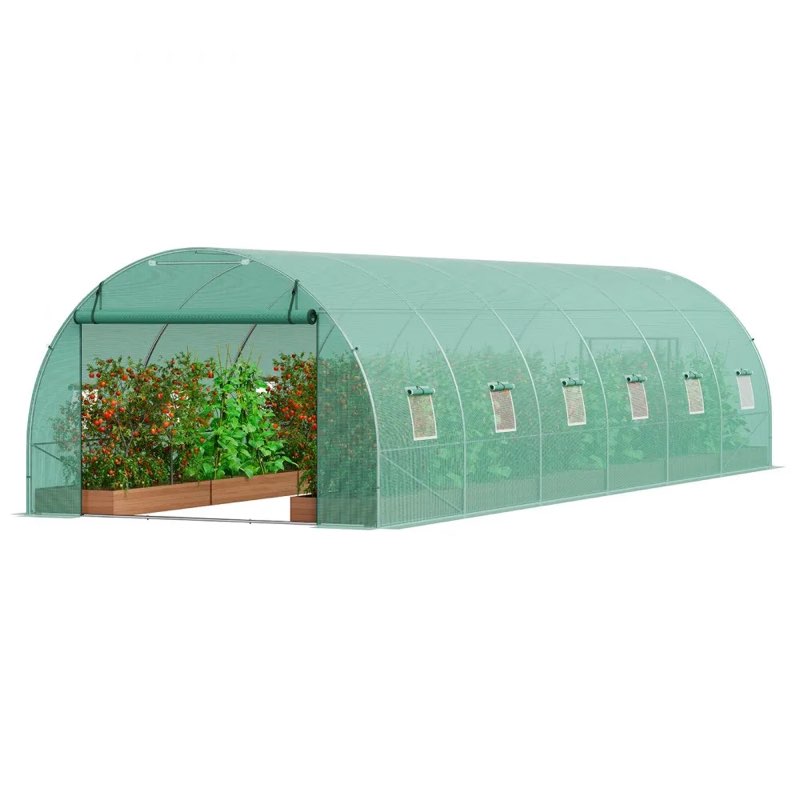 vevor walk-in tunnel greenhouse, 29.2x9.7x6.5 ft hoop house greenhouse tunnel, plant hot house with galvanized steel frame, green pe cover, roll-up zipper door and 12 windows for outdoor