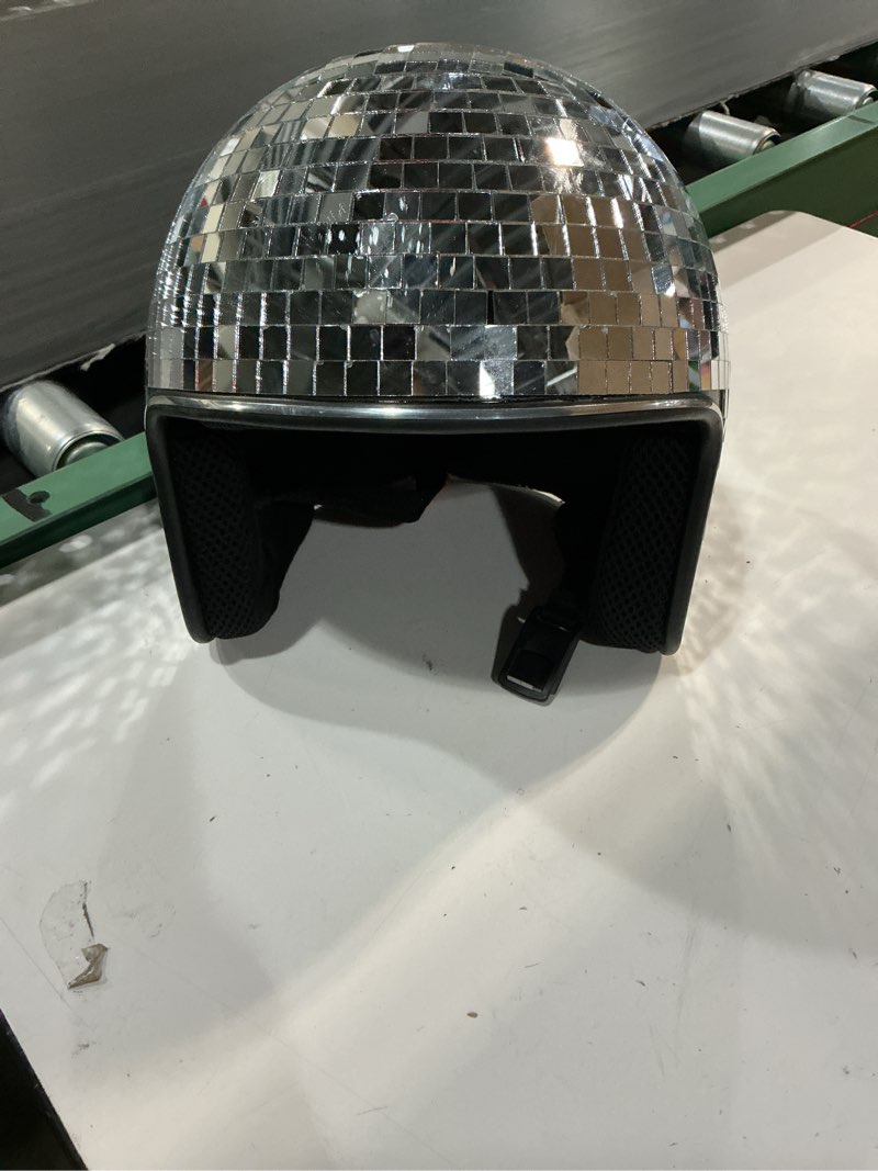 Condition photo showing Good Condition for disco ball helmet with retractable visor disco ball helmet with retractable visor (silver