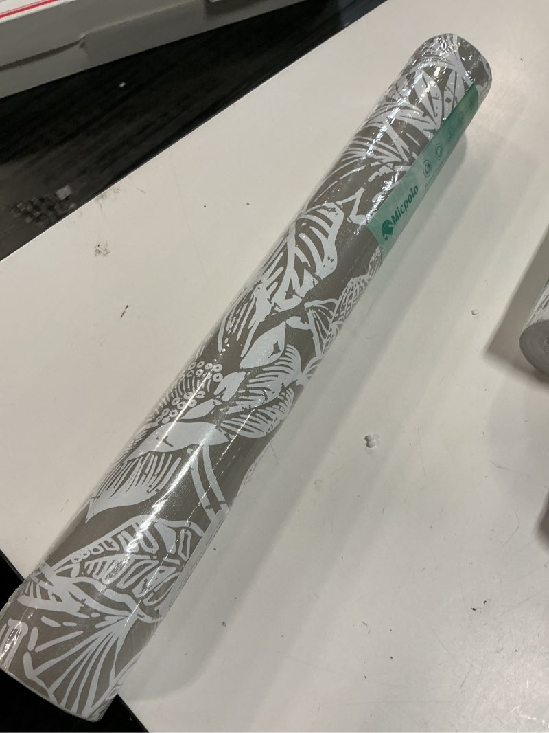Condition photo showing New/Like New for peel and stick wallpaper vintage wall paper boho contact paper bedroom bathroom wallpaper peel and stick grey brown tropical leaf removable self-adhesive wall decor 17.3" x 394" 17.3" x 394" grey brown