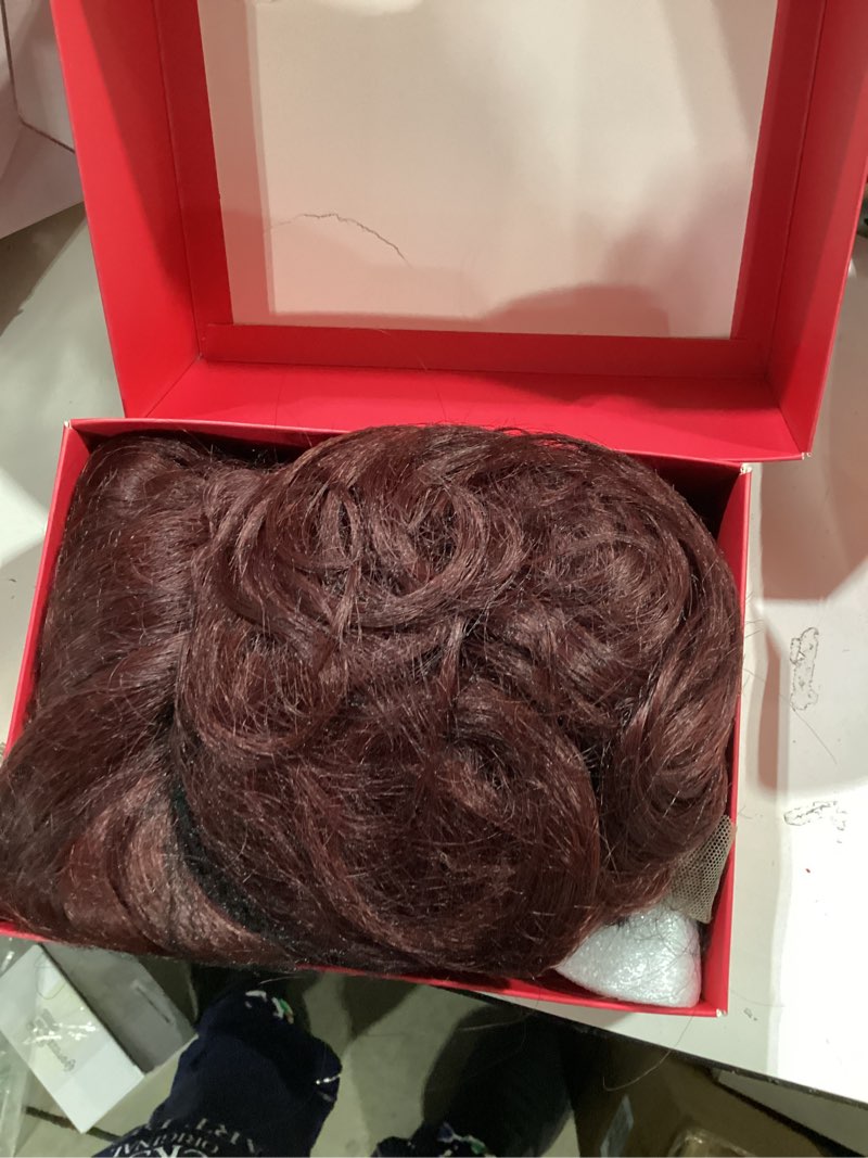Condition photo showing Good Condition for 18 inch wine red wig for women, middle part medium length wavy synthetic hair wig, upgraded strands natural hairline design for daily party halloween(wine red,18 inch)