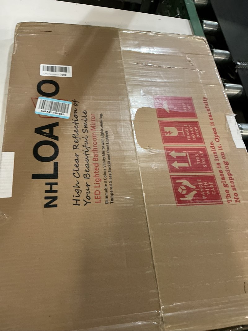 Condition photo showing New/Like New for loaao 20"x28" led bathroom mirror with lights, anti-fog, dimmable, rgb backlit + front lighted, bathroom vanity mirror for wall, memory function, waterproof, tempered glass rgb 28"l x 20"w