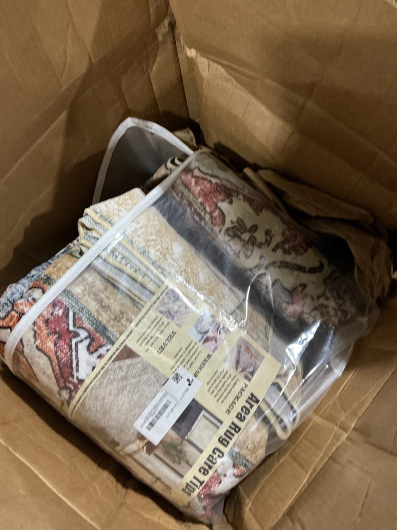 Condition photo showing As Is for champlant washable area rug 10'x14' beige blue boho chic medallion distressed design non-shedding easy care ideal for high traffic areas in living room bedroom office coffee table large carpet beige and blue 10' x 14' (rectangular)