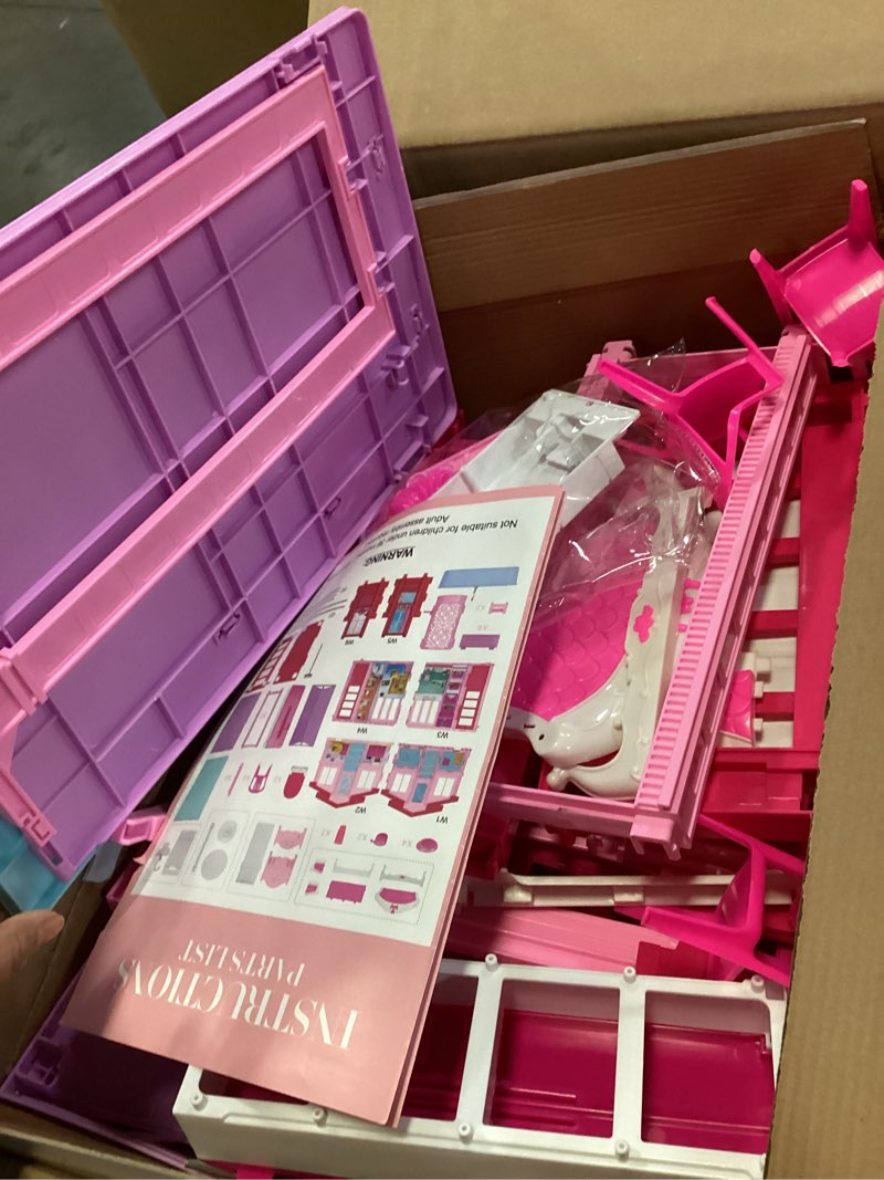 Condition photo showing As Is for Dreamy Doll House, Dollhouse Playhouse with Large Rooms & Big Furnitures, Including Elevator, Foldable Dolls House Toys Gifts for Girls Kids Ages 3+