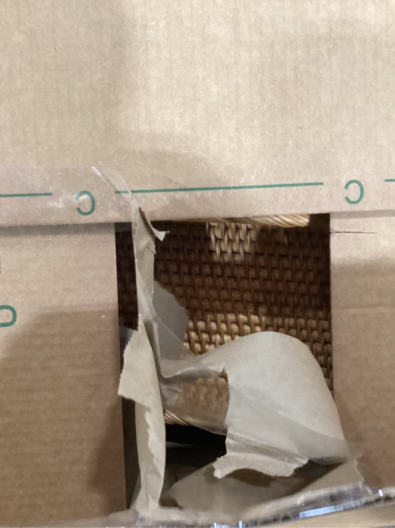 Condition photo showing As Is for CELEZAR Rattan Toilet Tank Basket Woven Guest Towel Holder Decorative Wicker Tray 17" x 6" x 2" for Serving Bread or Shelves Bathroom Counter Organizers and Storage (17 x 6 x 2 inches, Honey Brown) 17 x 6 x 2 inches Honey Brown