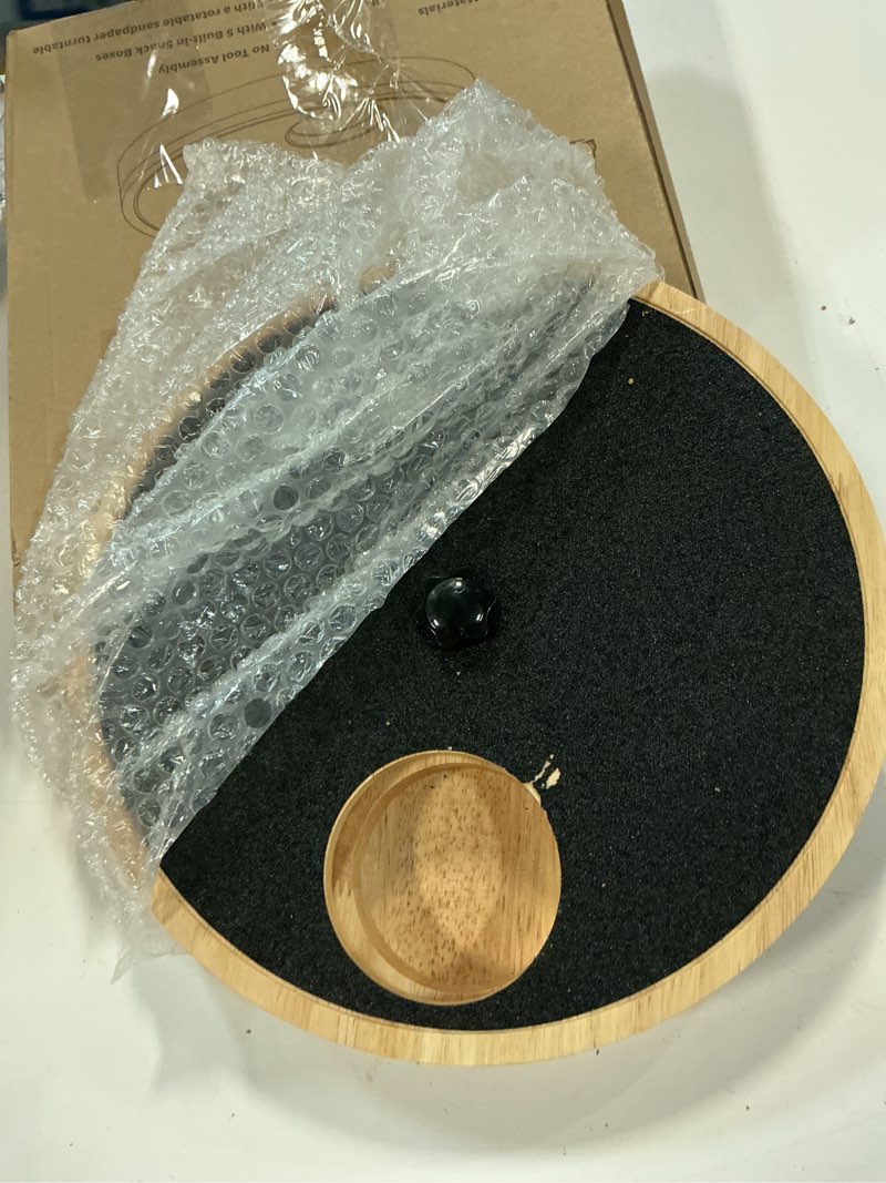 Condition photo showing As Is for zenflux dog nail scratch board with treat box - anti-slip rotating dog paw care file toy, wooden dog scratch pad for nails with adjustable tension, stress-free grooming & 2 optional base types, black
