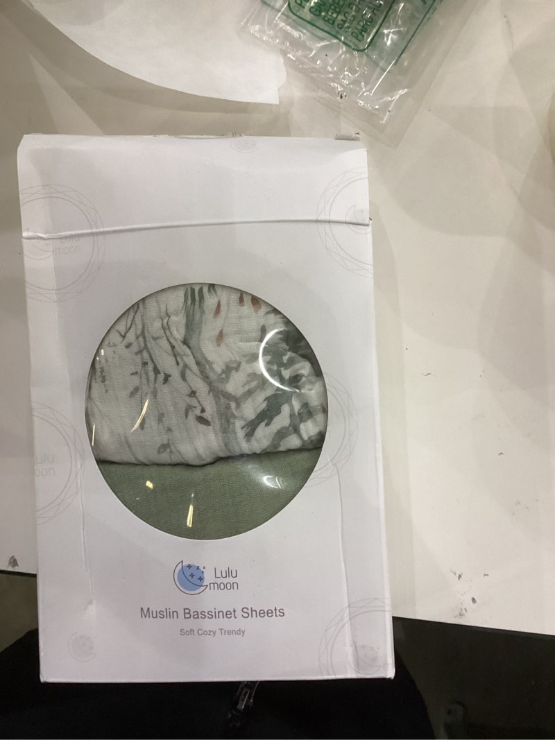 Condition photo showing New/Like New for lulumoon Baby Bassinet Sheets Muslin: Cotton Bedside Bassinet Sheets Forest for Boys - Fitted for Bedside Sleeper Mattress Sage Forest Bedside Sleeper