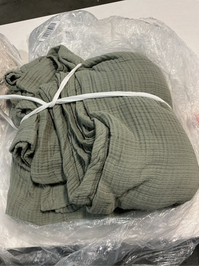 Condition photo showing As Is for quince organic cotton gauze blanket, king/cal king, dried sage