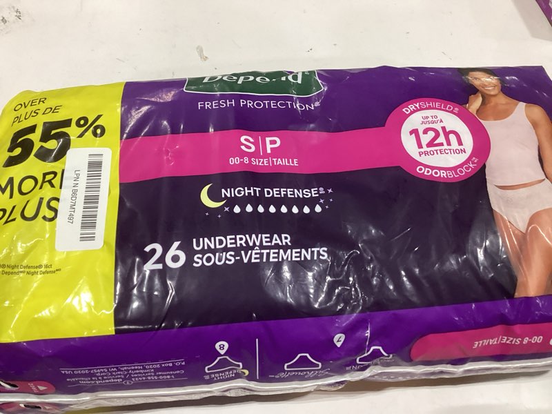 Condition photo showing New/Like New for Depend Night Defense Adult Diapers, Incontinence & Postpartum Bladder Leak Underwear for Women, Disposable, Overnight, Small, Blush, 26 Count, Packaging May Vary Small 26