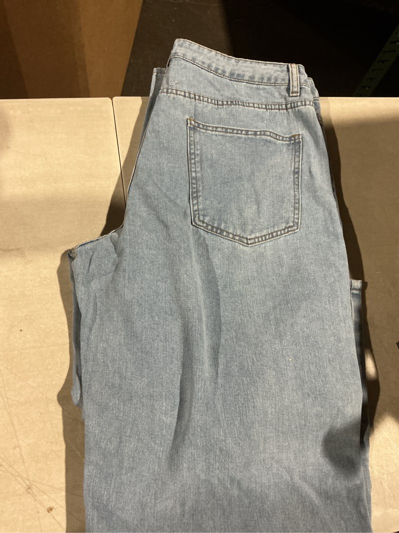 Condition photo showing Good Condition for baggy jeans for men y2k streetwear vintage wide leg loose fit denim pants hip hop skater carpenter jeans light blue 34w x 30l