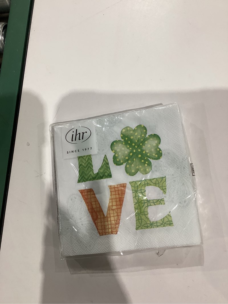 Condition photo showing New/Like New for IHR Ideal Home Range Cocktail Napkins Disposable 3-Ply Paper Party Napkin Pack, 5" x 5", Lucky Charm, 20-Count Lucky Charm 5" x 5"
