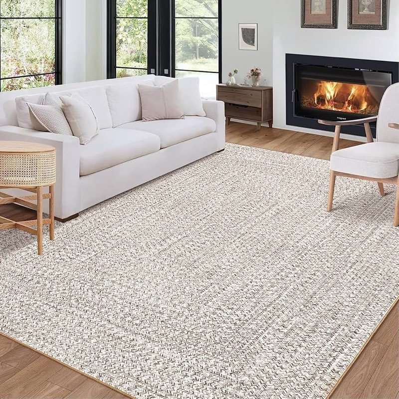 9x12 area rug, blue, machine washable, non-slip, stain resistant, low pile, flat woven, braided, transitional style 9'x12' blue