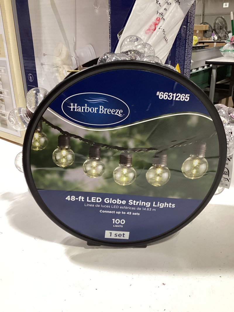 Condition photo showing As Is for harbor breeze 48-ft plug-in brown indoor/outdoor string light with 100 white -light led globe bulbs