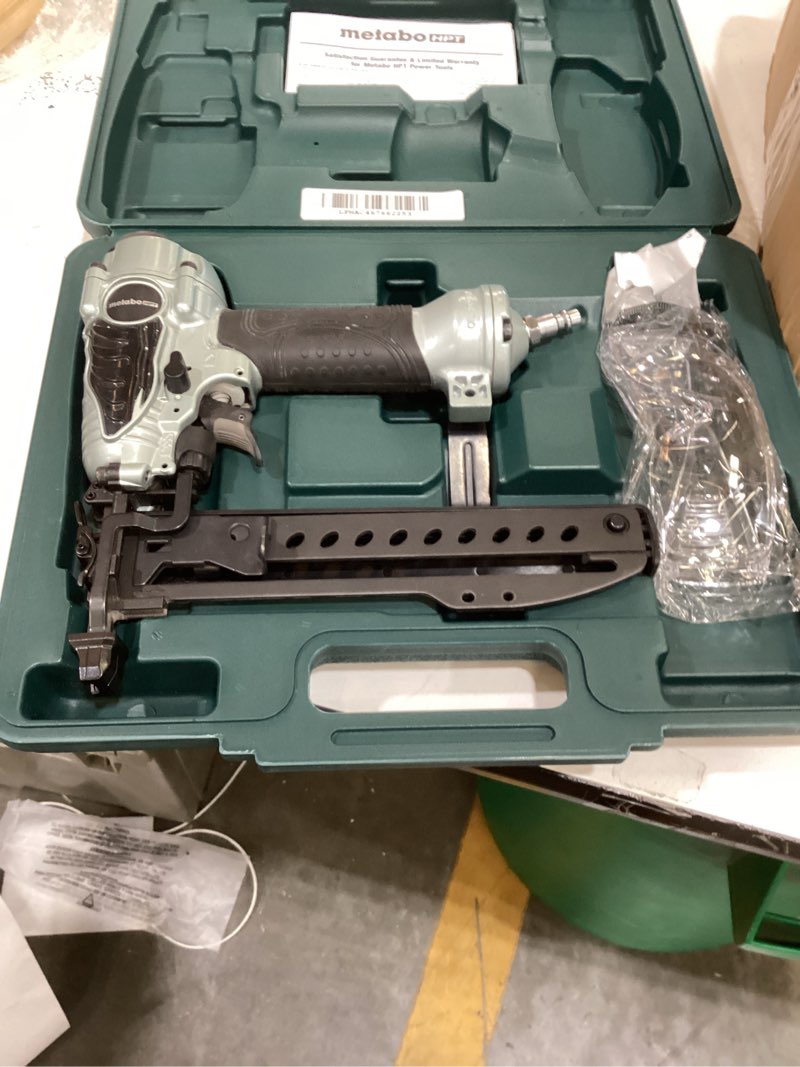 Condition photo showing As Is for metabo hpt finish stapler | pro preferred brand of pneumatic nailers | 18 gauge | 1/4-inch narrow crown | accepts 1/2-inch to 1-1/2-inch staples | ideal for trim work, furniture & cabinetry | n3804ab3