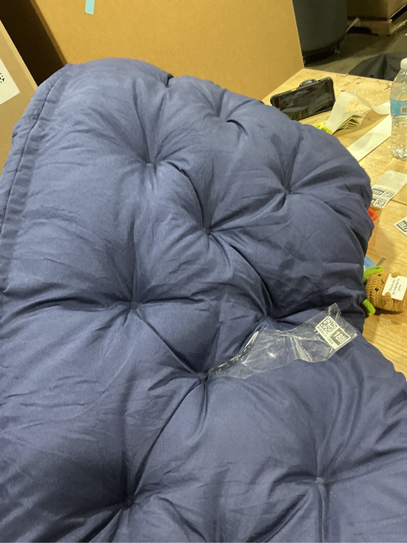 Condition photo showing As Is for tufted bench cushion for outdoor furniture, 3-seater replacement for swing chair, patio sofa/couch - dark blue