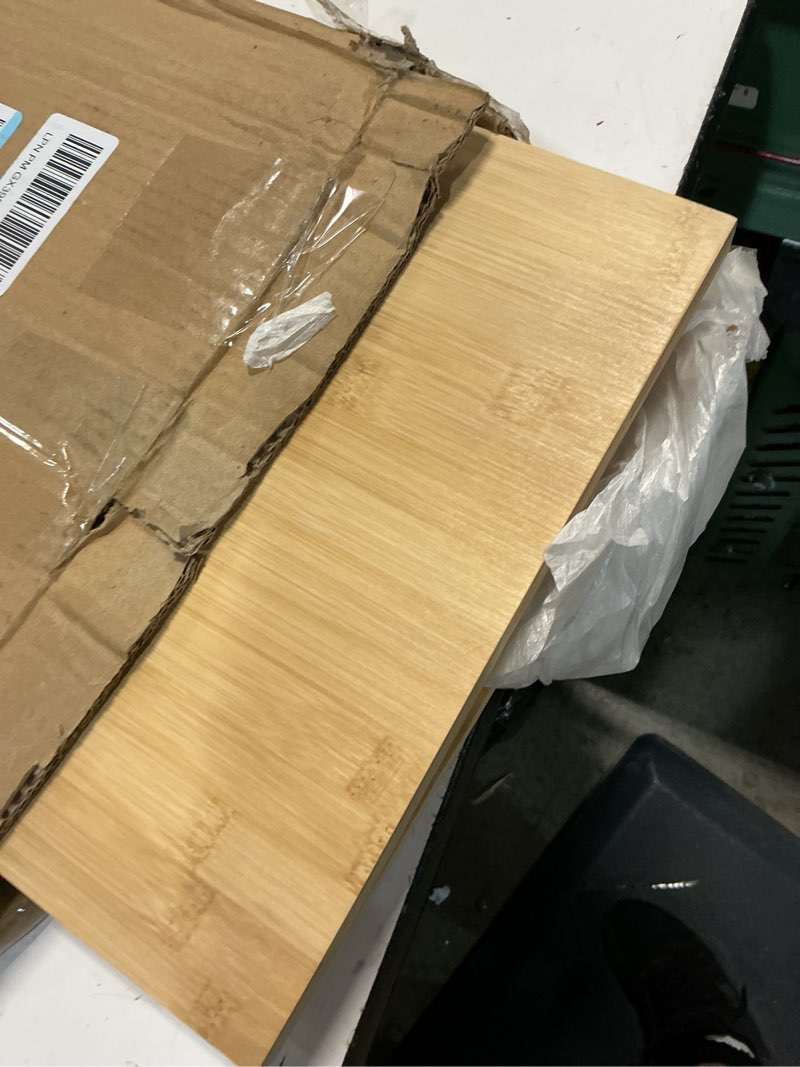 Condition photo showing As Is for tray dividers for kitchen cabinets (14"h x 21.3"d) - bamboo cabinet organizer with 3 dividers for cookie sheets, baking pans, cutting boards & pot lids - fits 15" base cabinet